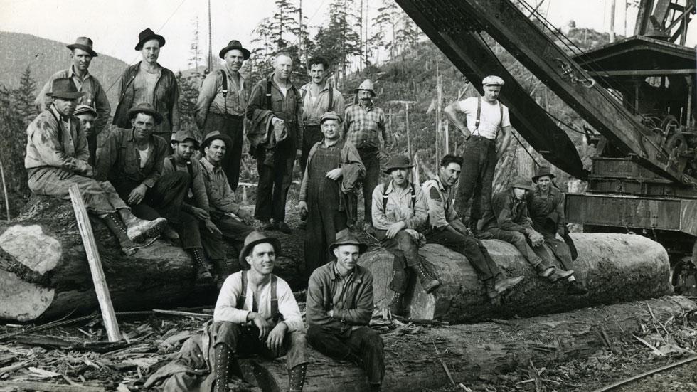 Logging crew at the end of a shift, November 1944.